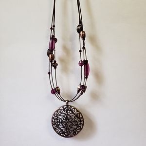 copper Tibetan necklace, Amethyst, vintage, bronze